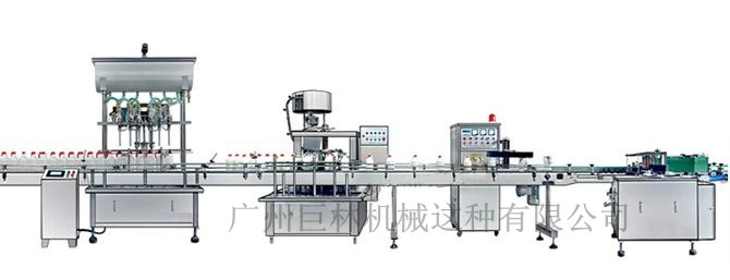 直列式裝機(jī)、自動(dòng)鎖蓋機(jī)、鋁箔封口、糨糊貼標(biāo)灌裝線 